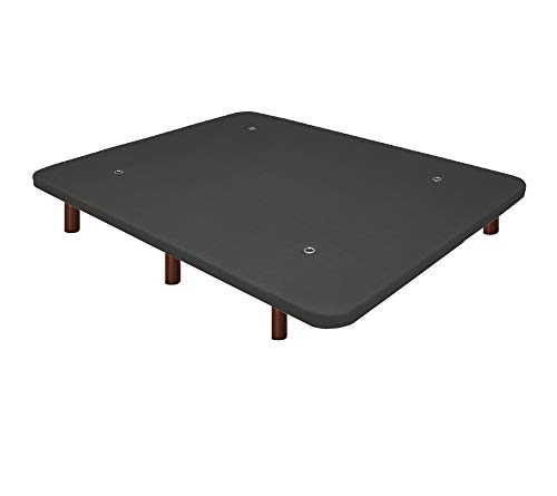 Duérmete Online Base Tapizada 3D Reforzada | Anti Ruido con 5 Barras de Refuerzo | Válvulas de Ventilación | 6 Patas Madera Color Wengue, Gris, 90x190