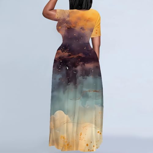 Image of PinkPatty Plus Size Maxi Dress for Women Summer Casual Short Sleeve Tshirt Dresses with Pockets (XL-6XL)