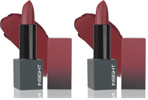 Image of INSIGHT Velvet Matte Lipstick (Blushing Romance) | Long Lasting, Smudge-Proof & Non-Drying | Enriched with Cocoa Butter, Argan Oil & Vitamin E | Smooth Application, Bold Pigment - 3.8g (Pack of 2)