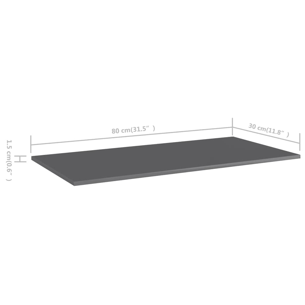 Regał na książki, 8 szt., wysoki połysk, szary, z materiału drewnopochodnego, 80 x 30 x 1,5 cm, możliwość rozszerzenia do systemu regałowego, regał ścienny, regał stojący, miejsce do