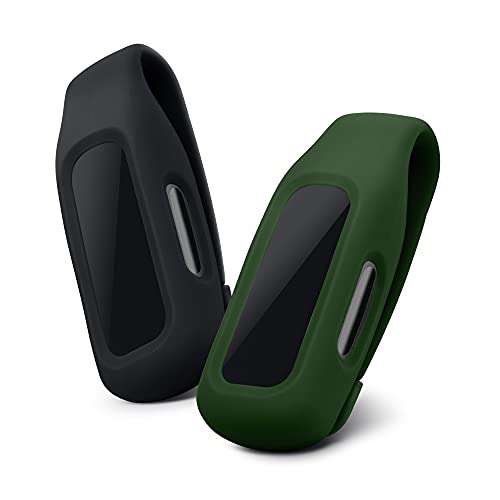kwmobile 2X Clip Holders for Fitbit Inspire 3 / Inspire 2 / Ace 3 Clip On - Fitness Tracker Case Holder Replacement Set - TPU Silicone Tracker Holder for Sport - Black/Dark Green