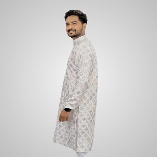 KNETLI Men's Cotton Embroidery Kurta Indian Festival Traditional Wear4
