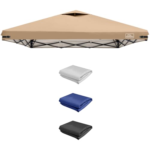 KAMPKEEPER Replacement Top Pop Up Canopy Tent Cover Roof with Air Vent and Adjustable Elastic Strap Polyester UV Waterproof for Outdoor Garden Patio Sun Shade(Top Only) (Khaki 12x12FT)
