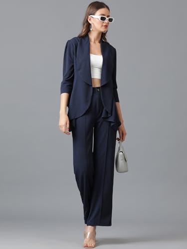 Image of KOTTY Women's Solid Relaxed Fit 3 /4 Sleeve Co-ord Blazer and Trouser Set.