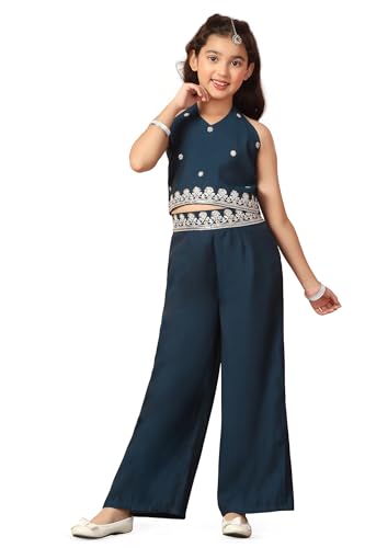 Image of Fashion Dream Girls Chanderi Ethnic Top & Palazzo Set|Indo Western Set|Salwar Suit