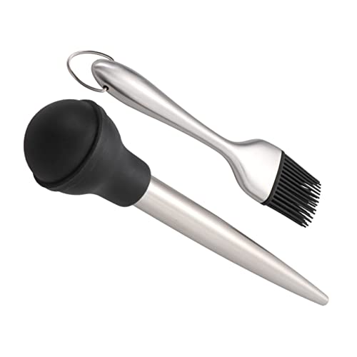 Ciieeo Cooking Oil Brush Set Turkey Baster Silicone Pump Drip Oil Seasoning Tube for Gravy Marinade