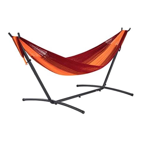 Handwoven Hammock & White Portable Hammock Stand by Yellow Leaf Hammocks - Family Size, Fits 2+ PPL, 550b max - Weathersafe, Easy to Hang, Ultra Soft, Artisan Made - Color: Red Cover
