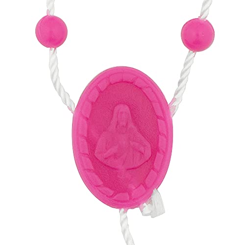 Hot Pink Plastic and Cord Rosary | Tough and Compact | Keep in Wallet or Purse | Great Catholic Gift For First Reconciliation and First Communion | 17" Long2
