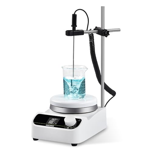LACHOI マグネチックスターラー ホットスターラー 200-1500RPM 速度調整可能 LCD タイミング設定可能 5Lまで攪拌可能 加熱可能 攪拌機 回転子付き 学校用 家庭用 磁気ミキサー マグネチックスターラー 磁気攪拌機 日本語説明書付き