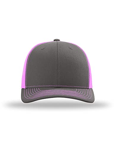 Richardson 112 Trucker OSFA Baseball Hat Ball Cap, Charcoal/Neon Pink, SIZE