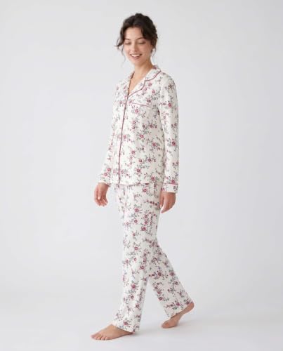 Image of Laura Ashley Women's Plush Knit Pajamas 2 Piece Ultra Soft Brushed Long Sleeve Button Down Top and Pants Sleepwear Set