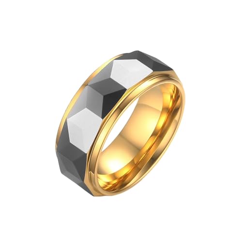 Alliance homme en tungstène argenté et or bague géométrique 8mm