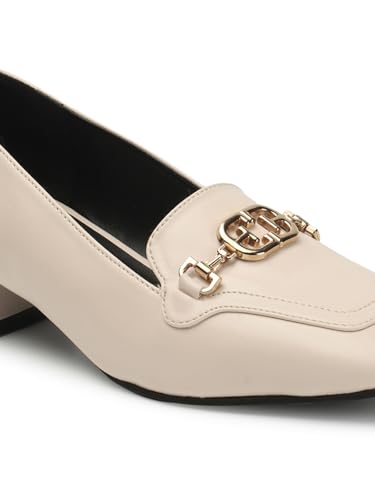 Image of ELLE Women's Square Toe Block Heels Slip-On Pumps with Buckle Detail
