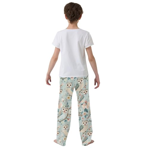 Owl Retro Flowers Boys Long Pants Soft Trousers Elastic Waist Kids Lounge Bottoms with Pockets S-XL3