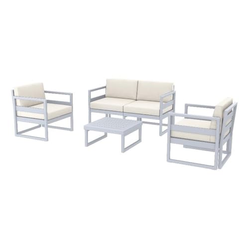 Compamia Mykonos 5 Person Lounge Set in Silver Finish with Natural Cushions