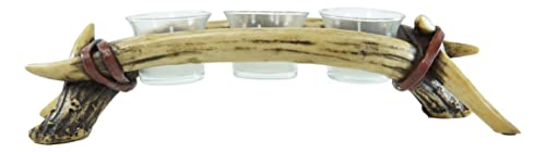 Ebros Gift Wildlife Rustic Buck Elk Deer Stag Entwined Bone Antlers 3 Votive Candles Holder Accent Figurine 13" Wide Nature Lovers Hunters Cabin Lodge Rv Country Home Decorative Antler Candleholders #TOP4