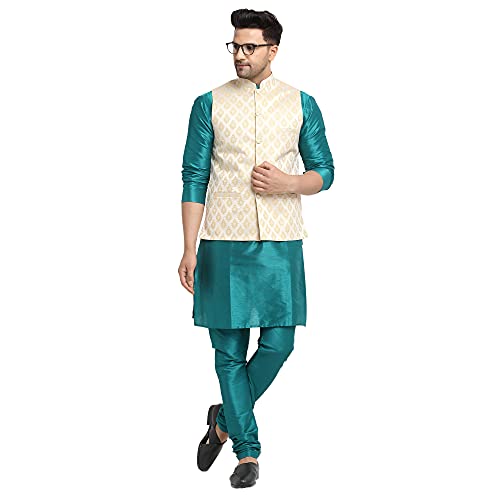 Image of SAIFOO Men's Kurta Pyjama & Printed Nehru Jacket Set.