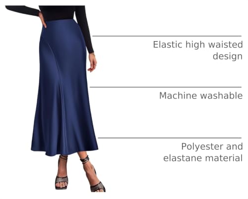 Image of KIRUNDO Women's Satin Maxi Skirt 2026 Summer Fall Trendy High Waisted Wedding Cocktail Party Work Silk A-Line Formal Skirts