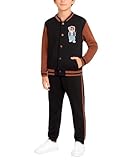 Picture of Pro Athlete Boys Sweatsuit Set - 2 Piece Fleece Varsity Jacket and Boys Jogger Sweatpants Set Youth Kids Activewear (8-16), Size 8, Black/Orange