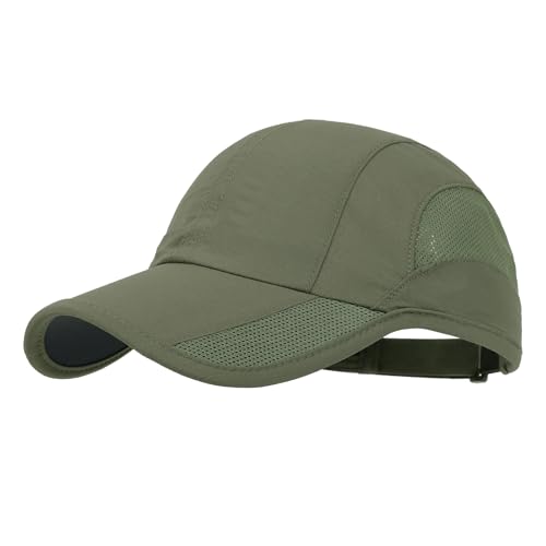 HH HOFNEN Quick Dry Baseball Cap Unstructured Running Cap Water-Resistant UPF 50+ Mesh Golf Sun Hats for Men Women Army Green