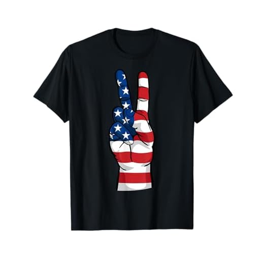 Símbolo de la mano del signo de la paz de los E.E.U.U. con la bandera Camiseta