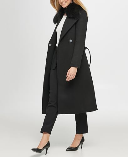 KARL LAGERFELD Women's Luxe Wool Classic Long Wrap Coat W Fur3