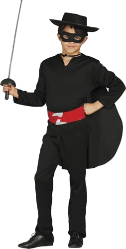 FIESTAS GUIRCA | Costume de Bandit Enfant (7-9 Ans) - Masque, Chemise, Cape, Ceinture, Pantalon et Chapeau - Costumes de Mousquetaire et Aventurier pour Halloween - Idéal pour Enfants - Noir