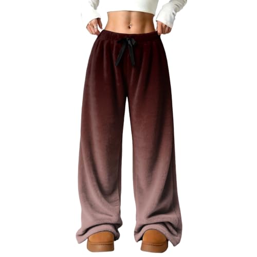 Wide Leg Pants Women Baggy Relaxed Gradient Color Flannel Baggy Work Pant - image 2