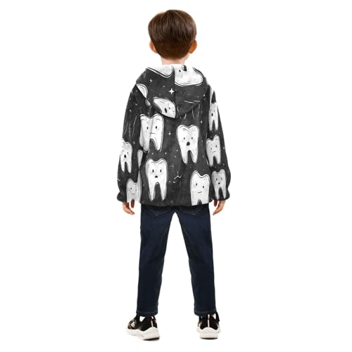 Tooth Characters on Black Toddler Fleece Jacket Girl Boys Hooded Fleece Jacket Coat Warm Outwear Zip-up 3-10T4
