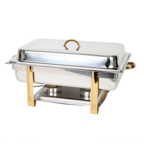 TrueCraftware- 8 Qt. Stainless Steel Full Size Oblong Chafing Dish Gold Accent Complete Set- Food Warmer Chafers and Buffet Warmer Sets for Catering Event Party Holiday Buffet Weddings Catering
