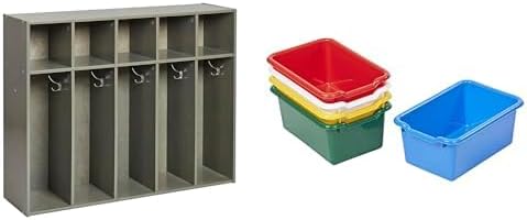 Streamline 5-Section Coat Locker with Scoop Front Storage Bins, Toddler Size, Grey Wash, Kids Furniture, Assorted