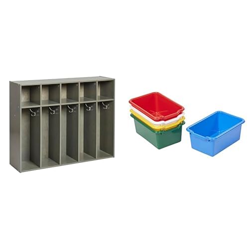 Streamline 5-Section Coat Locker with Scoop Front Storage Bins, Toddler Size, Grey Wash, Kids Furniture, Assorted