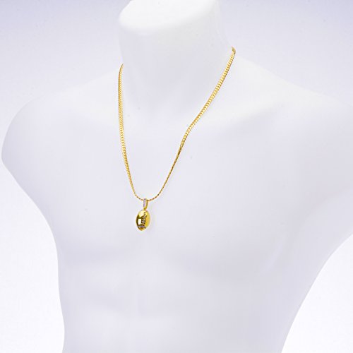metaltree98 Luxury Iced Bling14kt Gold Plated Mini Football Pendant Miami Cuban Chain Set BCH 1085 G3