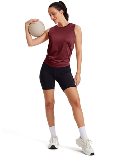 Image of MAGCOMSEN Workout Tank Tops Woman Summer Open Back Yoga Athletic Shirts Sleeveless Tie Back Loose Fit Gym Muscle Tank