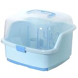 Monland Anti Staub Baby Flaschen Aufbewahrungs Box W？Sche St？Nder Geschirr Trocken Fall Reinigung Trockner Abtropf Fl？Che Vorrats Beh？Lter Blau