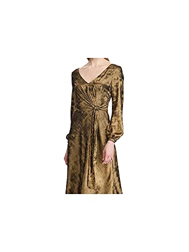 Lauren Ralph Lauren Womens Marlette Sateen Faux Wrap Cocktail Dress Gold3