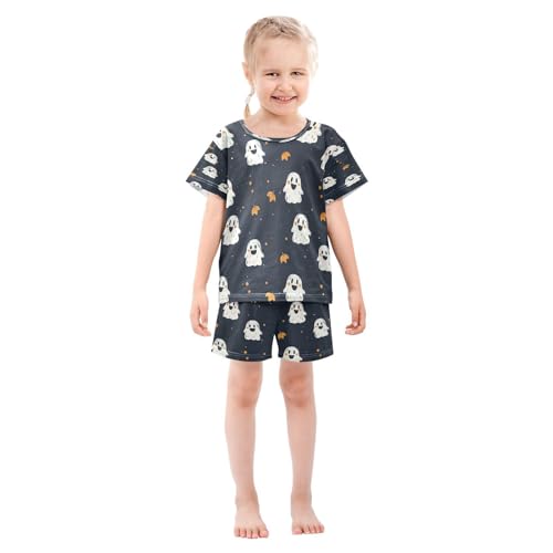 Pajama Sets Short Sleeve Cute Ghostly Pattern Soft Cotton Summer Sleepwear 2 Piece PJS Size 5-14T4