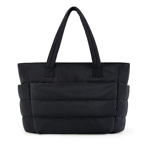 Image of Quilted Puffy Tote Bag for Women | Large Capacity | Soft Nylon Padded Design | Lightweight & Spacious | Ideal for Work, Travel, Shopping (Biege)