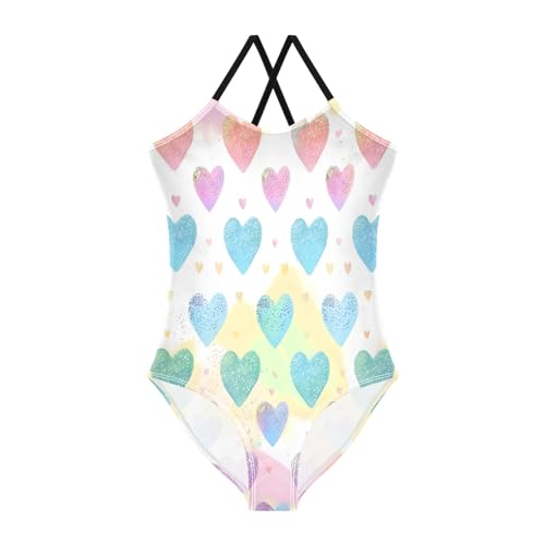 Girl's One Piece Swimsuit Rainbow Glitter Hearts Beach Bathing Swimwear