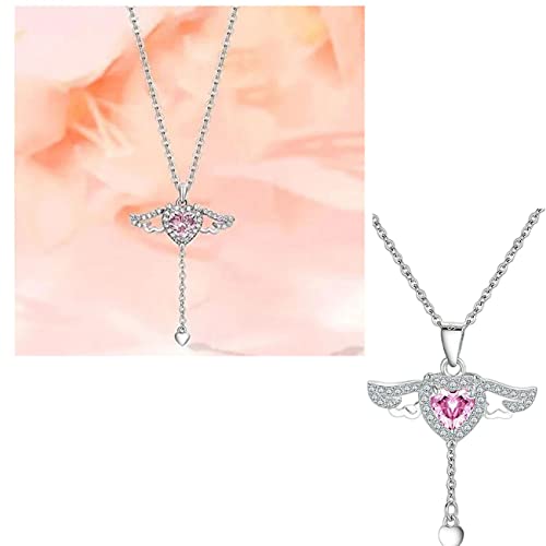 Chnlml Pink Angel Wings Necklace,Crystal Angel Wing Heart Pendant Necklace,Angel Wing Rhinestone Heart Necklace (A-2Pcs) #TOP6
