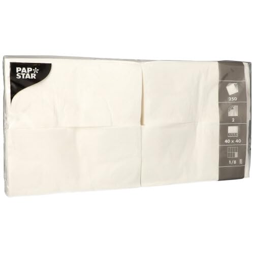 PAPSTAR 250 Servietten, 2-lagig 1/8-Falz 40 cm x 40 cm weiss (88794, 250 Stück)
