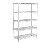 VANZBON 5-Tier Heavy Duty Wire Shelving Unit, Adjustable Height Wire Shelving Unit, Wire Rack Shelving with Wheels & Feet, Metal Steel Storage Shelves for Kitchen Garage Pantry Closet Chrome