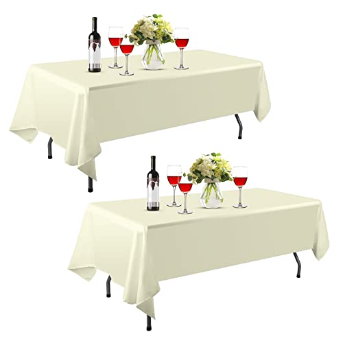 EMART 2 Pack Rectangle Table Cloth, 60 x 102 inch Ivory 100% Polyester Thickened Fabric for 6 Foot Banquet Wedding Party Rectangular Tablecloths by EMART - Used condition - CA$20.62