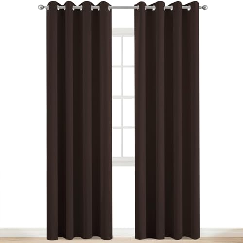 Yakamok 2 Panels Thermal Insulated Grommet Light Blocking Blackout Curtains with 2 Ties for Bedroom/Living Room (52Wx84L, Chocolate Brown)