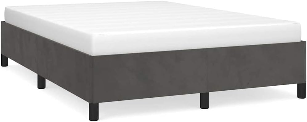Queen Bed Frame Dark Grey Velvet 100% Polyester Upholstery with Sturdy Plywood Slats Platform Foundation for Bedroom Mattress Support Durable Heavy-Duty Modern Minimalist Furniture