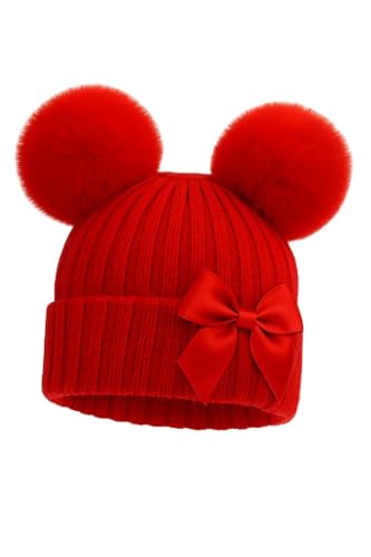 Gum & Berries Baby Girl/Boy Woven Ribbed Bobble Beanie Hat Pompom Winter Cap Newborn - 12M - Red