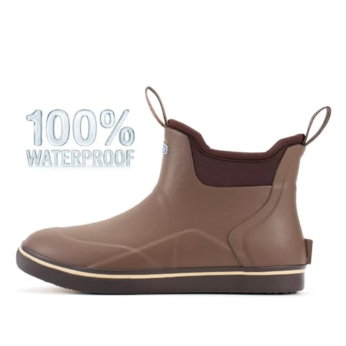 Image of SUREWAY Men's Deck Boots Professional Non-Slip Fishing & Ankle Boating Boot Waterproof Rain Boots, Lightweight Neoprene Rubber Deck Boots