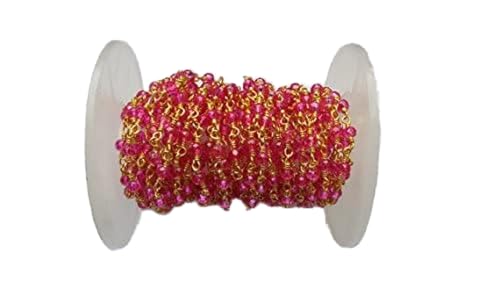 Tourmaline rose fuchsia facettée 3mm sur chaîne en fil enveloppé plaqué or premium