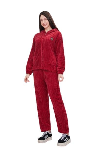 Women Winter Hooded Night Suit Thermal Pajama Set-picture-29