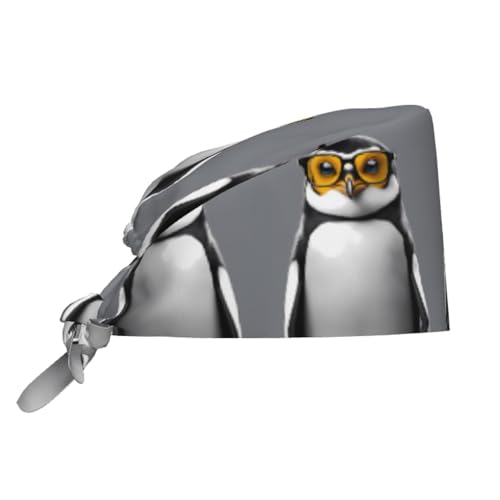YYHWHJDE Breathable Work Hat Penguin with Glasses Prints Adjustable Comfortable Chef Hat for Women & Men Black